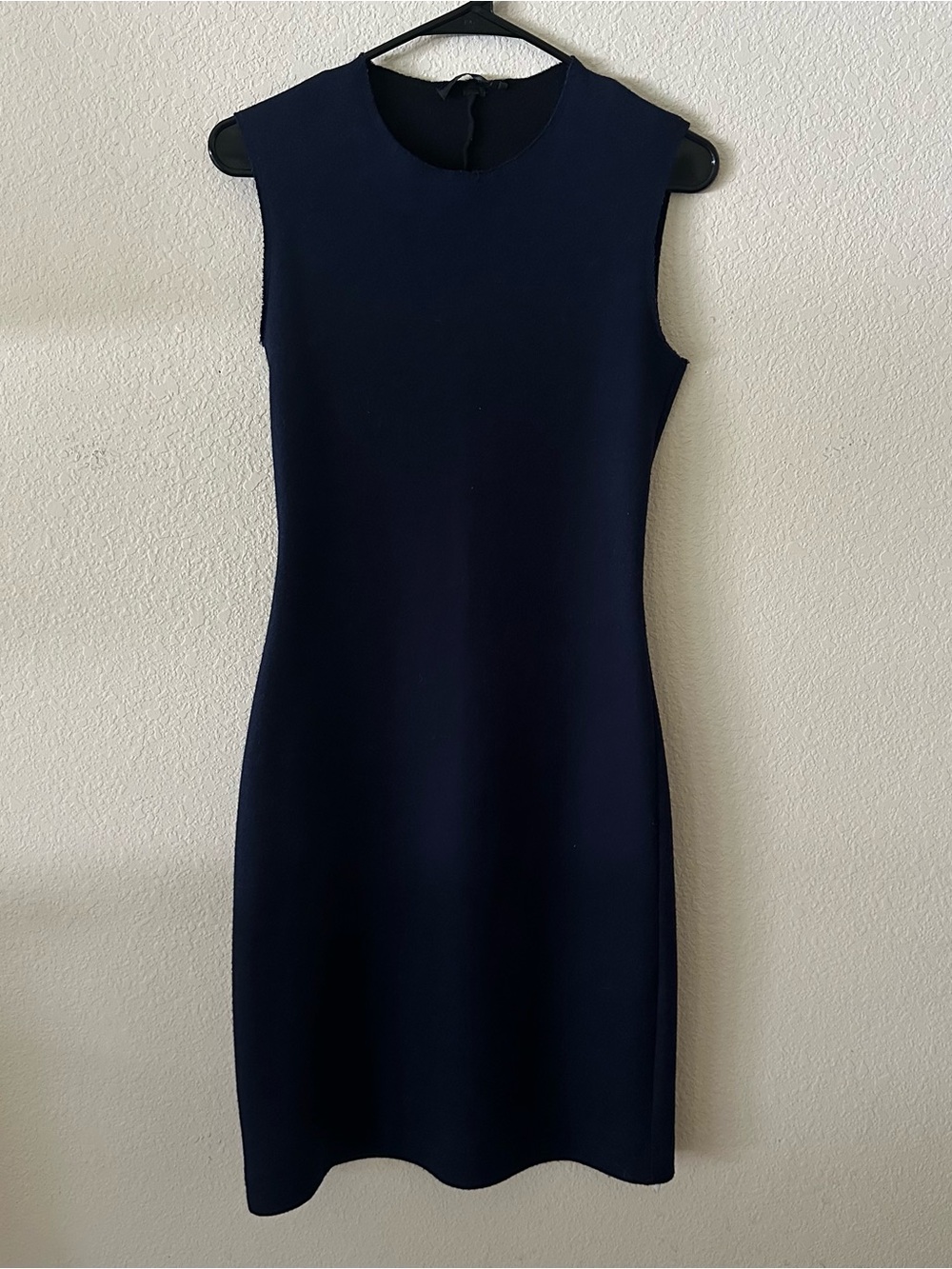 The Row Navy Sleeveless Midi Minimalist Dress size Small 98% Wool/2%Nylon-flawed